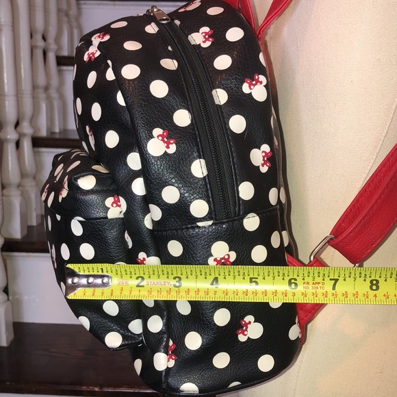 DISNEY Minney Mouse Backpack Black Red & White Bag Red Lining Like New RARE HTF - Picture 12 of 17